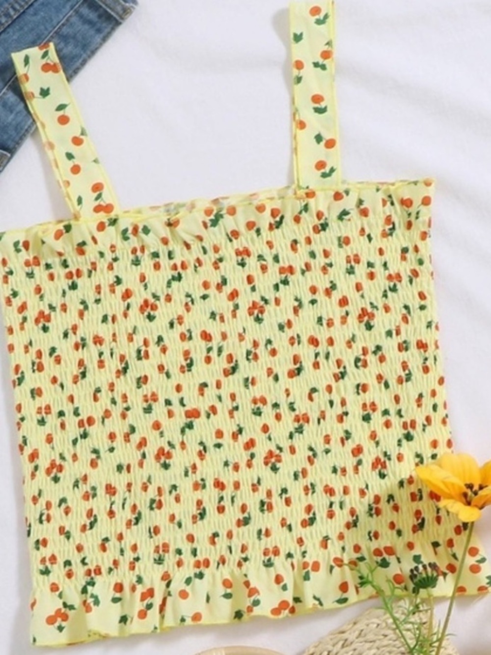 Yellow Floral Frill
Stretchy Shirred Crop top